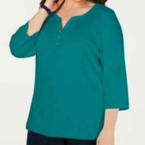 Karen Scott Plus Size Cotton Split Neck Top